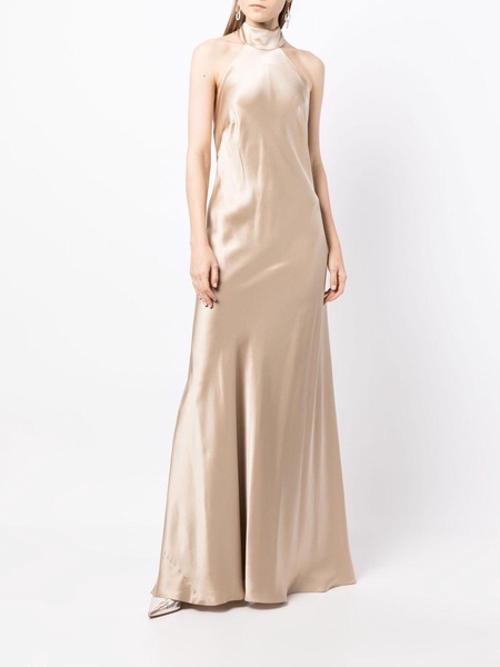 backless halter-neck tie gown