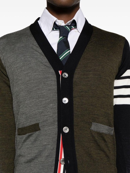 Grey 4-Bar Stripe Virgin Wool Cardigan