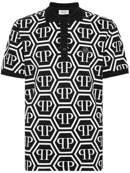 monogram-print cotton polo shirt