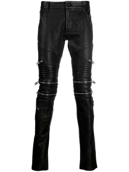 zippered leather biker trousers