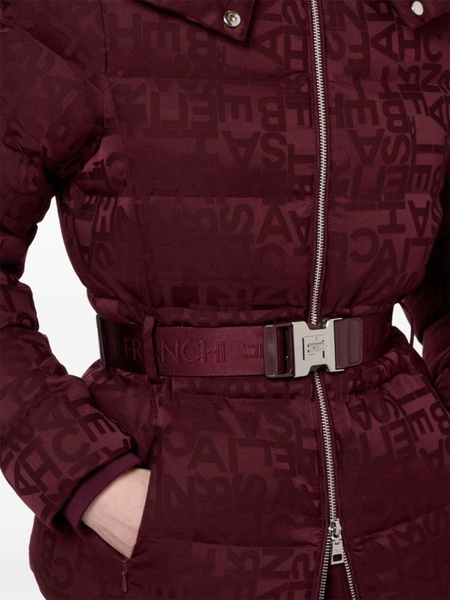 jacquard logo belted puffer coat