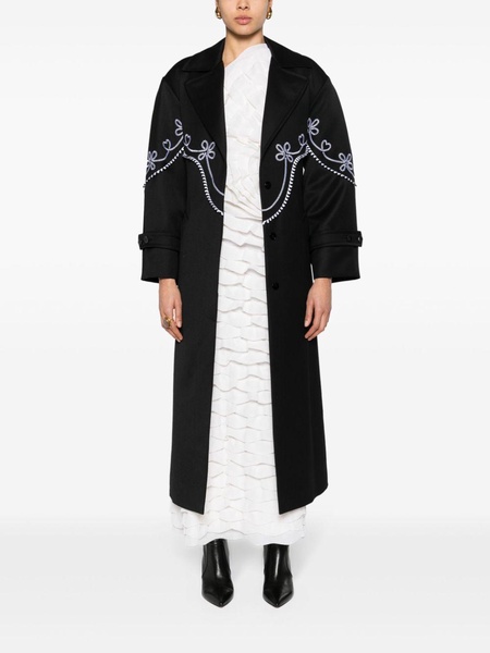 motif-embroidered maxi trench coat