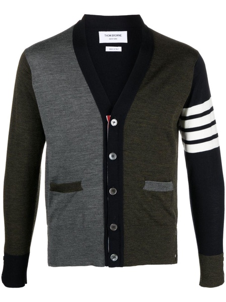 Grey 4-Bar Stripe Virgin Wool Cardigan