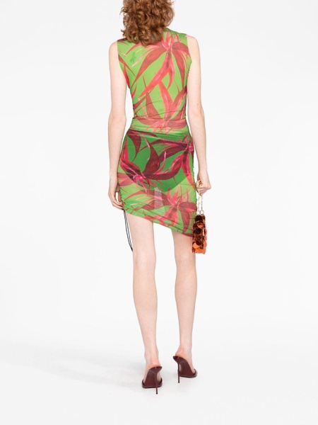 botanical-print asymmetric dress 