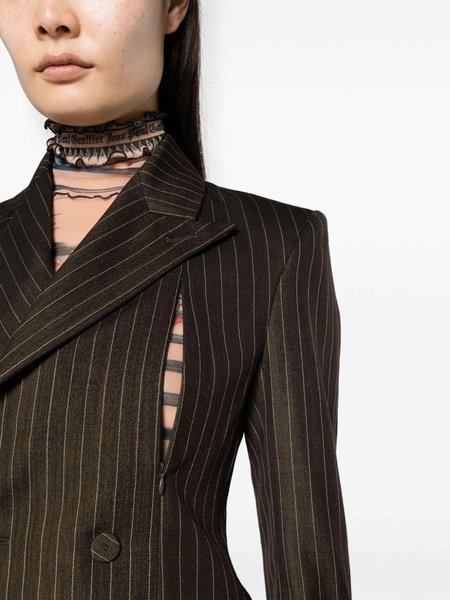 pinstriped double-breasted wool blend blazer