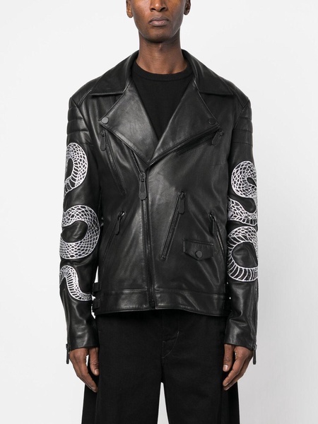 snake-print biker jacket