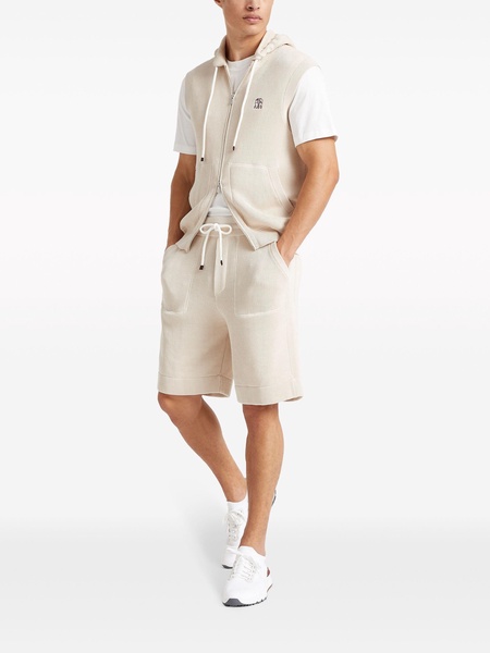 drawstring-waist fine-ribbed shorts