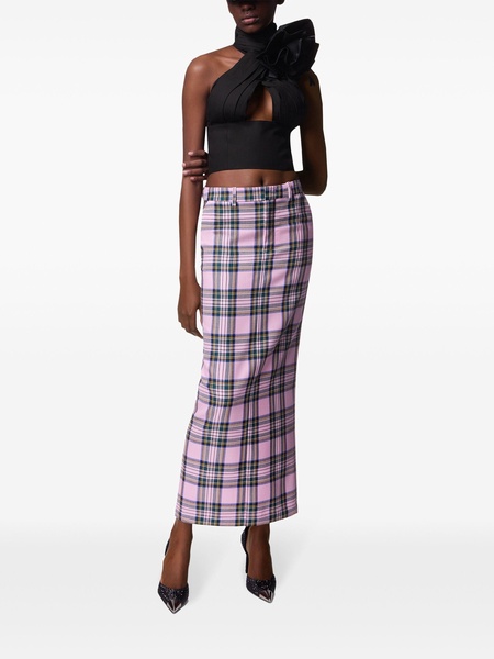 checked wool midi skirt