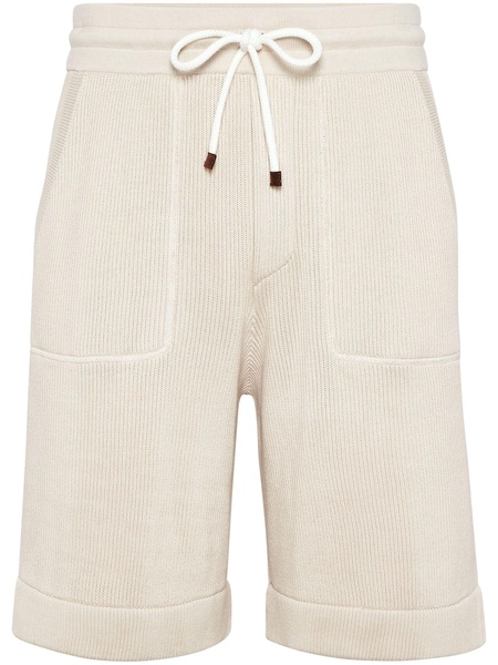 drawstring-waist fine-ribbed shorts