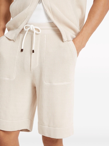 drawstring-waist fine-ribbed shorts