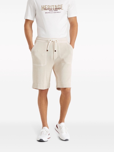 drawstring-waist fine-ribbed shorts