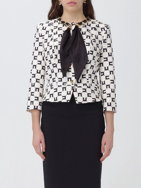 Elisabetta Franchi Logo Print Crepe Jacket With Foulard Chain