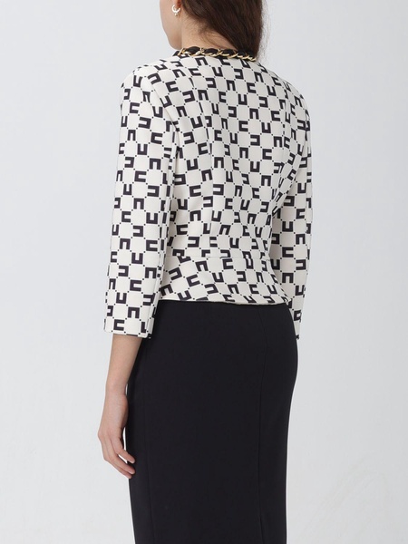 Elisabetta Franchi Logo Print Crepe Jacket With Foulard Chain