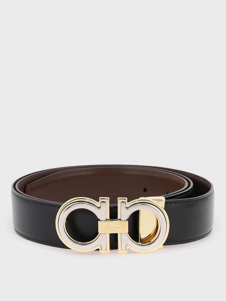 Black leather reversible Gancini belt