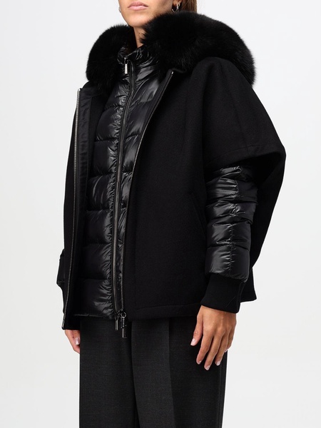 Moorer down jacket with cape and hood with fur