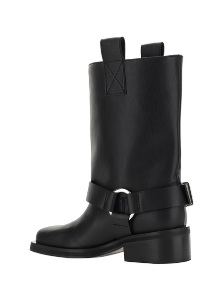 GANNI Women's Black Leather Biker Boots for SS24