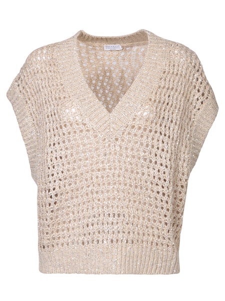 Brunello Cucinelli V-Neck Net Knitted Vest