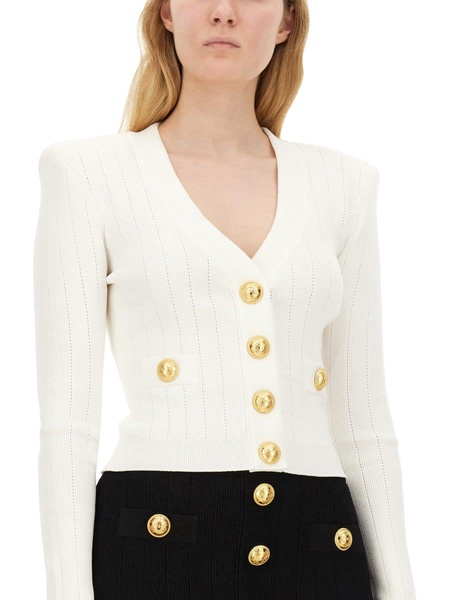 BALMAIN Cozy Knit Crop Cardigan for Women - Modern and Chic