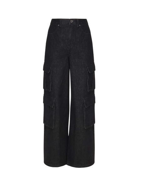 Black Denim Cargo Trousers with Pockets