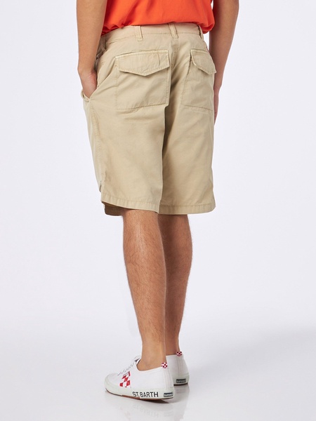 Man Beige Bermuda With Side Pockets