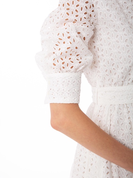 White Cotton Short Dress Daisi With Embroideries