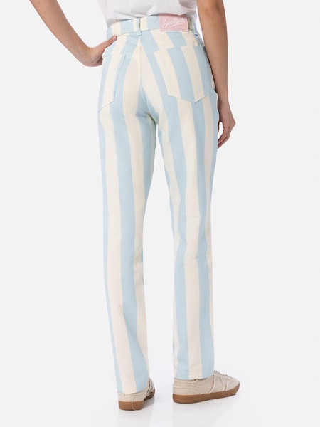 Woman Light Blue Striped Print Denim Belleville