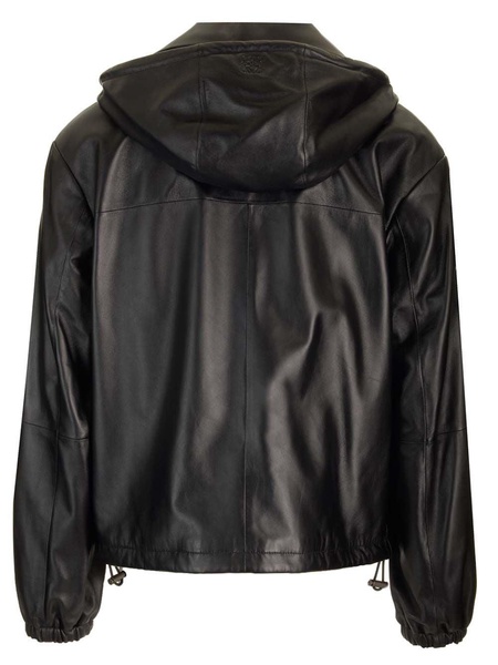 Hooded Zipped Leather Jacket