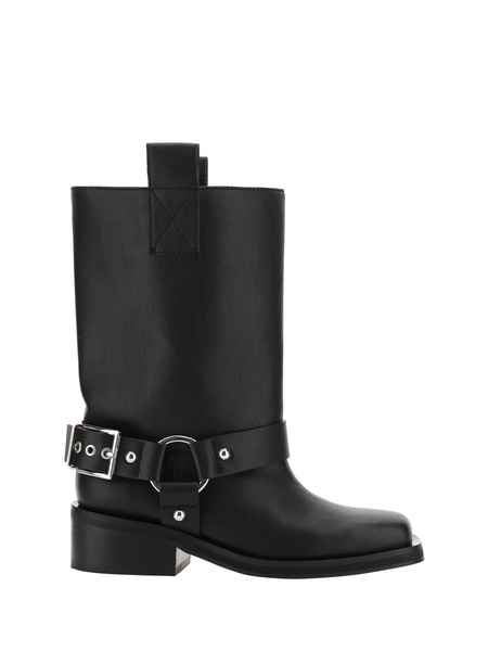 GANNI Women's Black Leather Biker Boots for SS24