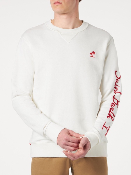 Man White Sweatshirt With Saint Barth Embroidery