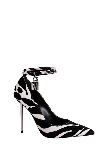 Padlock zebra-print velvet pumps