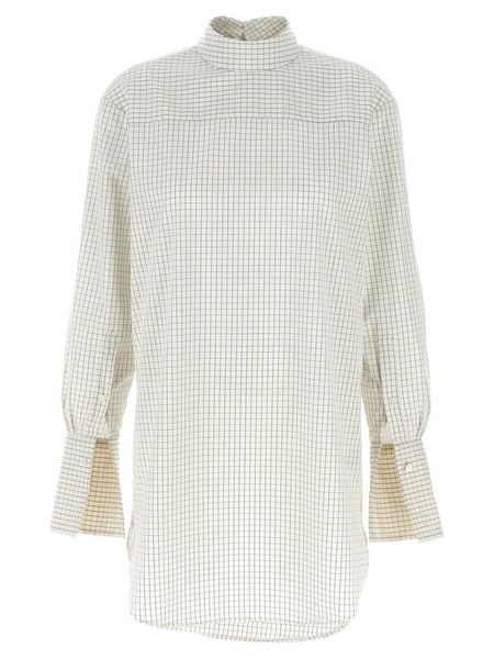 Grid Mock-neck Long Sleeved Shirt