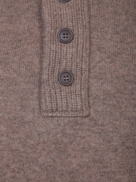 Essential Mid Zip Taupe Wool Sweater