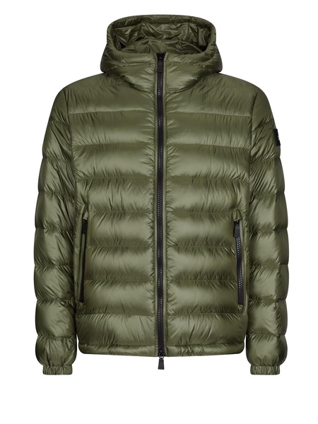 Green Quilted Down Jacket With Hood Men