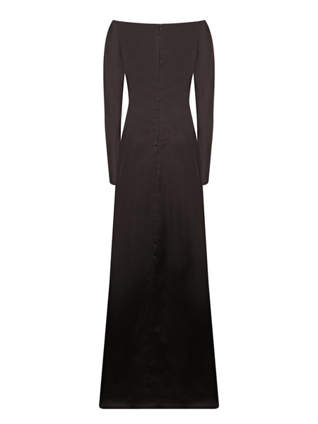 Long Flared Stretch Black Satin Dress