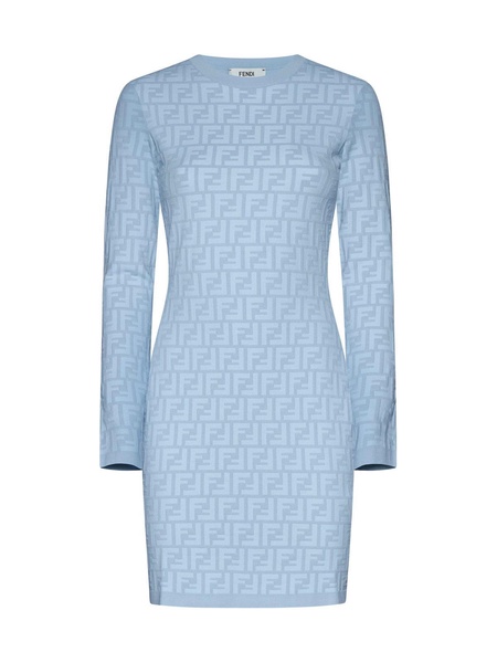 Ff Jacquard Long Sleeved Crewneck Dress