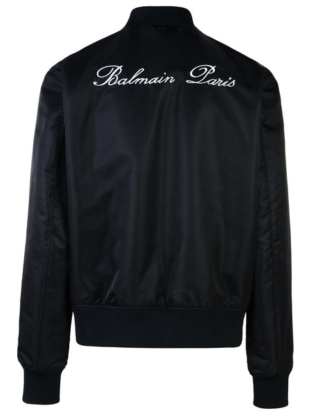 Balmain Dark Blue Polyamide Bomber Jacket