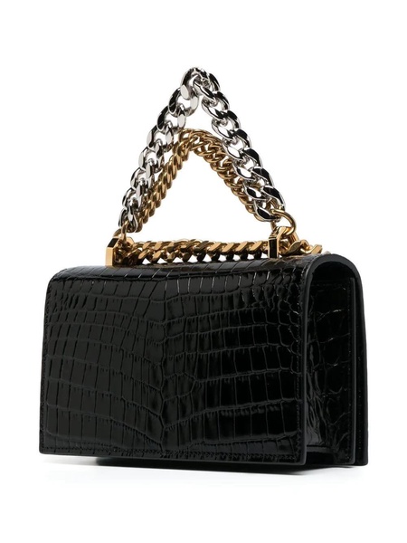 Black Jeweled Satchel Mini Bag With Chain