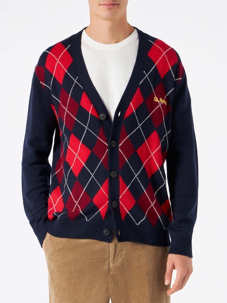 Man Cardigan With Argyle Print