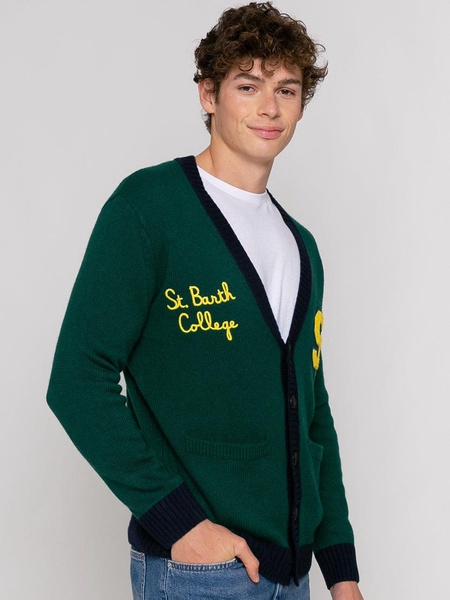 Knitted Cardigan With Patch And St. Barth College Embroidery