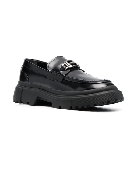 logo-plaque leather loafers