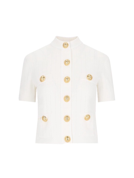 Balmain Ribbed-Knit Buttoned Cropped Cardigan