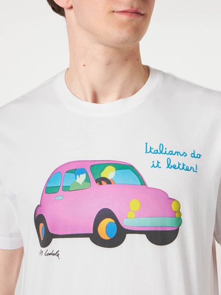 Man Cotton T-shirt With Lodola Car Print | Marco Lodola Art Special Edition