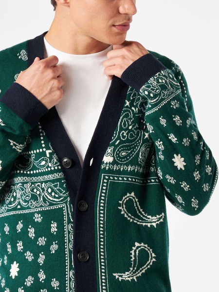 Bandanna Dark Green Knitted Cardigan With Saint Barth Embroidery