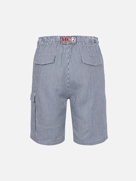 Man Blue Striped Linen Bermuda Marseille