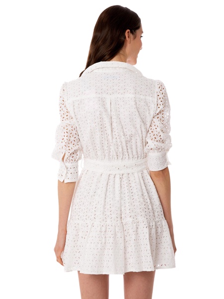 White Cotton Short Dress Daisi With Embroideries