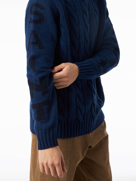 Man Heavyweight Turtleneck Braided Blue Vintage Sweater