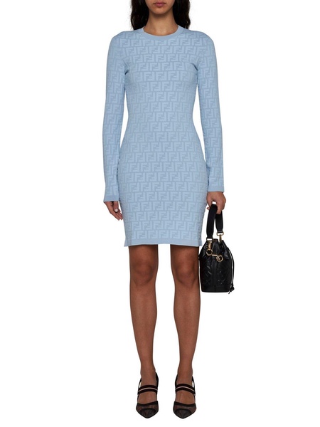 Ff Jacquard Long Sleeved Crewneck Dress