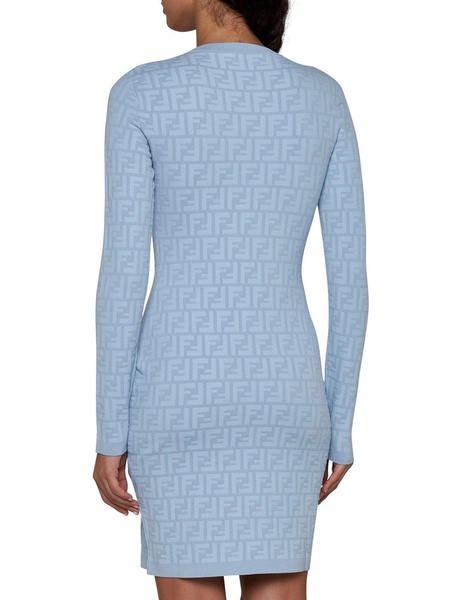 Ff Jacquard Long Sleeved Crewneck Dress