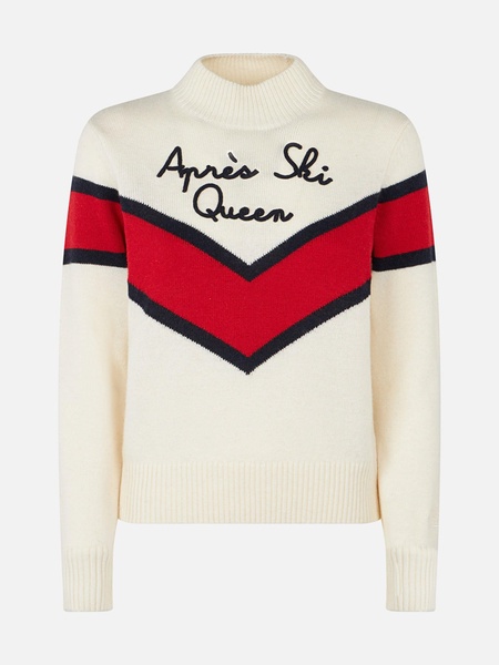 Woman Half-turtleneck Sweater With Apres Ski Queen Embroidery