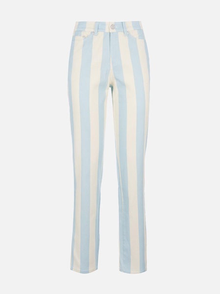 Woman Light Blue Striped Print Denim Belleville